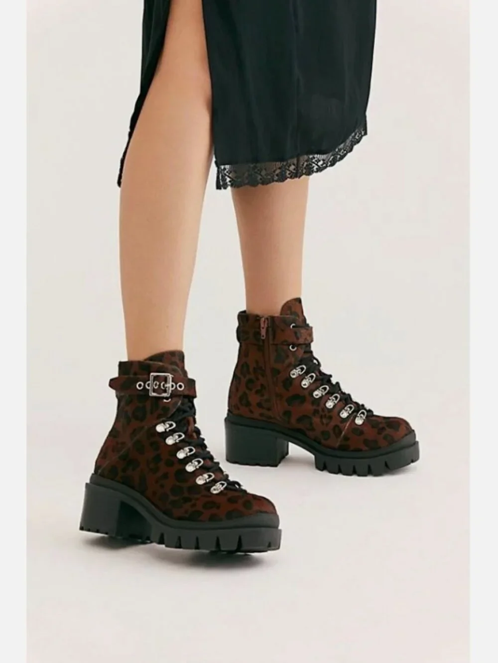 New Free People Printed Check Lace Up Boots size 8 MSRP: $195 Leather
